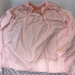 Elegant Pink Sheer Blouse with Polka Dots
